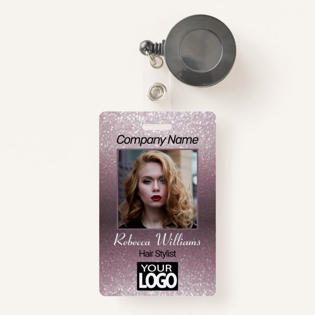 Photo Badge - Rose Gold with Faux Glitter (Front with Retractable)