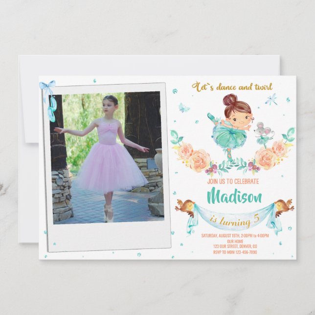 Photo Ballerina birthday invitation Ballet invite (Front)
