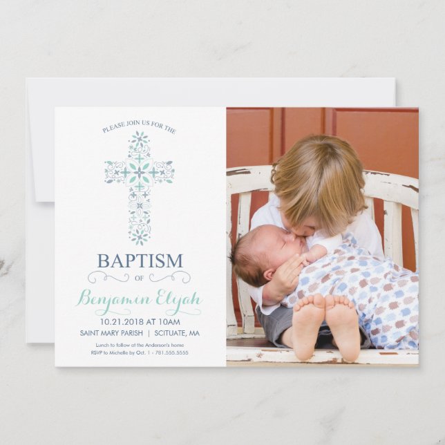 Photo Baptism, Christening Invitation - Baby Boy (Front)