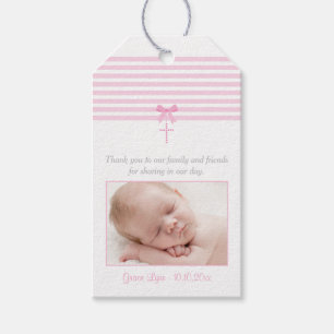 Photo Baptism Favour Gift Tag Pink
