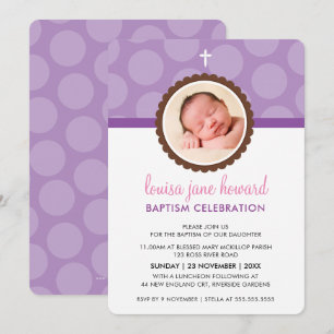 PHOTO BAPTISM INVITATION mignon poka point motif v