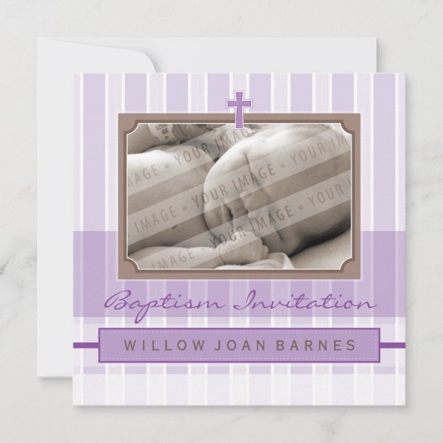 PHOTO BAPTISM INVITATIONS :: 3 SQ élégant (Devant)