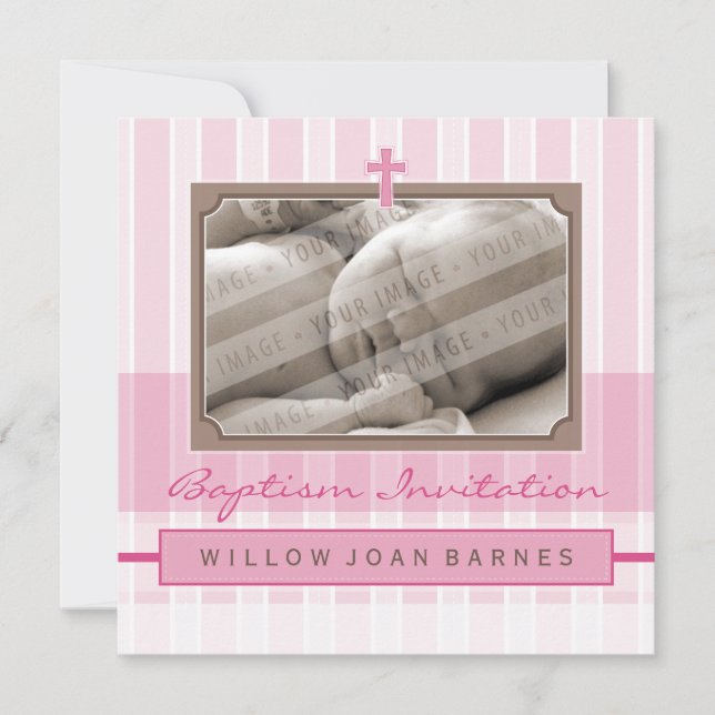 PHOTO BAPTISM INVITATIONS :: élégamment 2SQ (Devant)