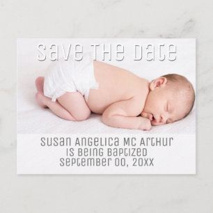 Photo baptism save the date baby minimalist announcement postcard