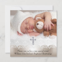 Photo Baptism White Beige Cross Baby Girl Boy