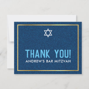 PHOTO BAR MITZVAH smart bold thank you denim aqua Card