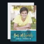 PHOTO BAR MITZVAH teal blue watercolor gold type Invitation<br><div class="desc">by kat massard >>> kat@simplysweetPAPERIE.com <<< A trendy invitation design for your child's BAR MITZVAH Setup as a template it is simple for you to add your own details, or hit the customise button and you can add or change text, fonts, sizes etc TIP :: 1. To change/move graphics /...</div>