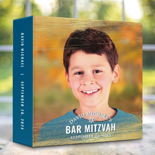 Photo Bar Mitzvah Turquoise Gold Typography Bold Binder