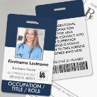 Photo, Barcode, Name and Logo Navy Blue ID Badge