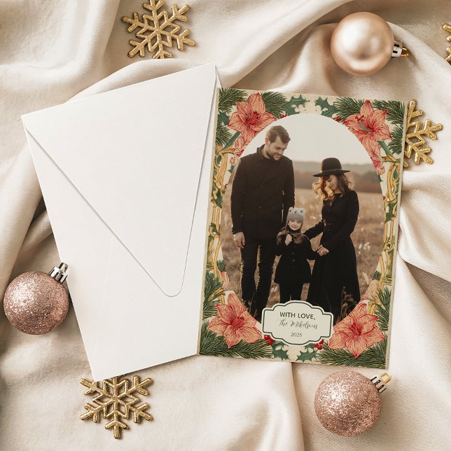 Photo Baroque Holly Christmas Holiday Card (Creator Uploaded)