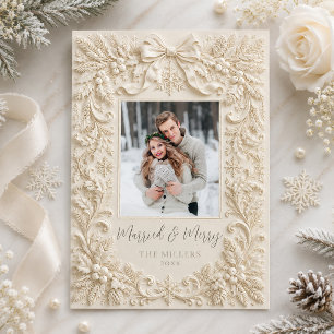 Photo Baroque Married & Merry Christmas Card