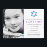 Photo Bat Mitzvah Invitations | Purple   Teal<br><div class="desc">Unique,  modern photo Bat Mitzvah invitations. Personalize online with your daughter's photo and Mitzvah details. Star of David design with modern purple,  teal and silver accents.</div>
