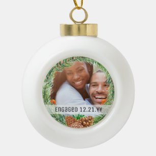 PHOTO BAUBLE - Fist Christmas Married or Engaged Ceramic Ball Christmas Ornament