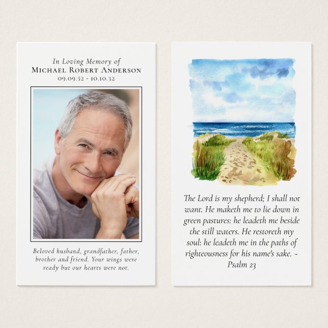 Photo Beach Memorial Prayer Card (Front & Back)