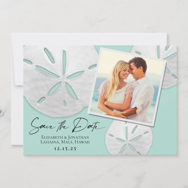  Photo Beach Sea Glass White Sand Dollars Save The Date (Front)