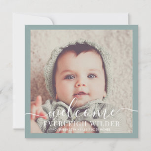 Photo bébé moderne Faire-part de naissance bleu ve