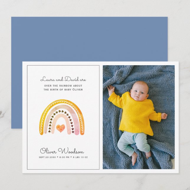 Photo bébé moderne Rainbow Faire-part de naissance (Devant / Derrière)