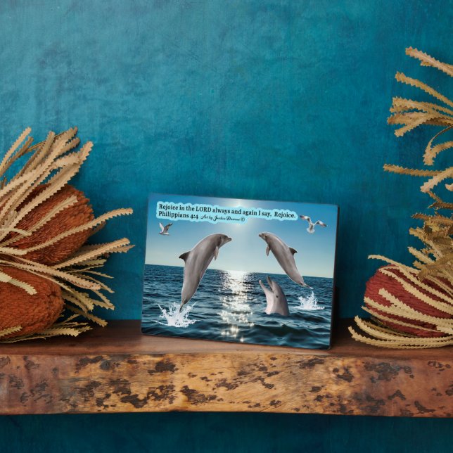Photo Belle Écriture Dauphin Plaque Philippians 4:4 (Côté)