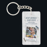 Photo Best Bonus Dad Ever Fathers Day Birthday Keychain<br><div class="desc">Cute Father's Day card for all the stepdads and bonus dads out there who have adopted their kids or are stepdads. It is modern with a scrunch up paper background effect on the front with doodles and washy tapes holding up the polaroid photo Customize this card with a photo and...</div>