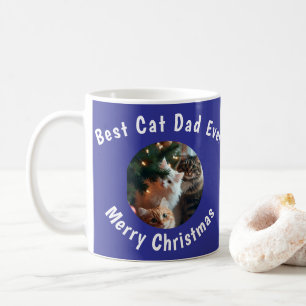 Photo Best Cat Dad Ever Custom Pet Name Blue  Coffee Mug