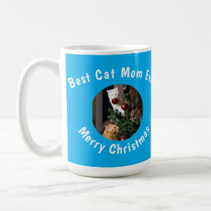 Photo Best Cat Mom Ever Custom Pet Name Blue Coffee Mug