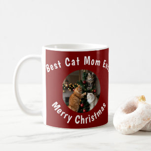 Photo Best Cat Mom Ever Custom Pet Name Burgundy Coffee Mug