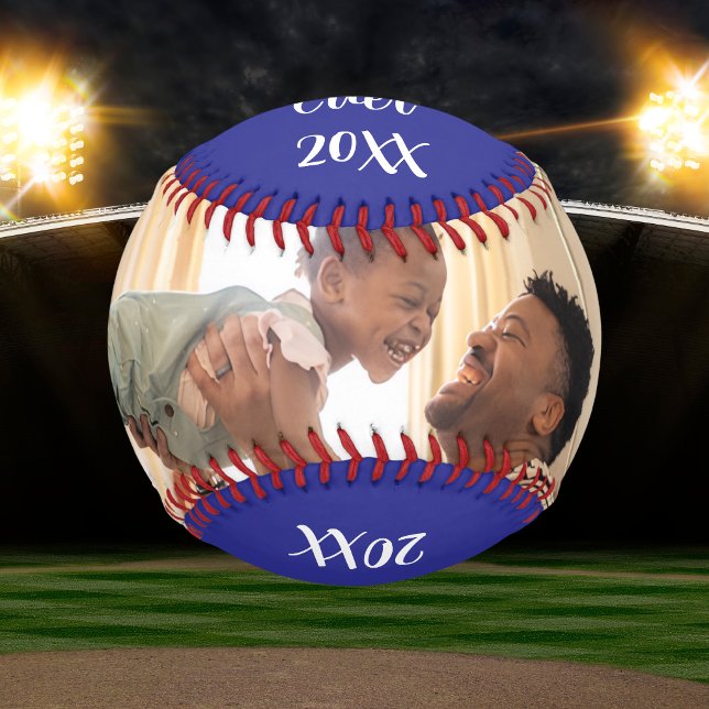  Photo Best Dad Ever Blue Personalize Baseball (Creator Uploaded)