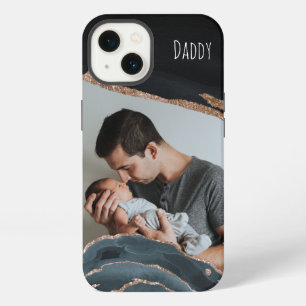 Photo Best Dad Modern Elegant Black Gold Marble  iPhone 13 Case