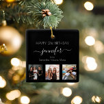 Photo best friends birthday black white chic ceramic ornament<br><div class="desc">A gift from friends for a woman's 21st birthday, celebrating her life with 3 of your photos of her, her friends, family, interest or pets. Personalize and add her name, age 21 and your names. White coloured letters. A chic, classic black background. Her name is written with a modern hand...</div>