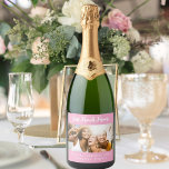 Photo best friends forever besties party pink sparkling wine label<br><div class="desc">A gift for your best friend(s) for birthdays,  Christmas or a special event. Black text: Best Friends Forever,  written with a trendy hand lettered style script. Personalize and use your own horizontal photo and names. A girly pink background.</div>