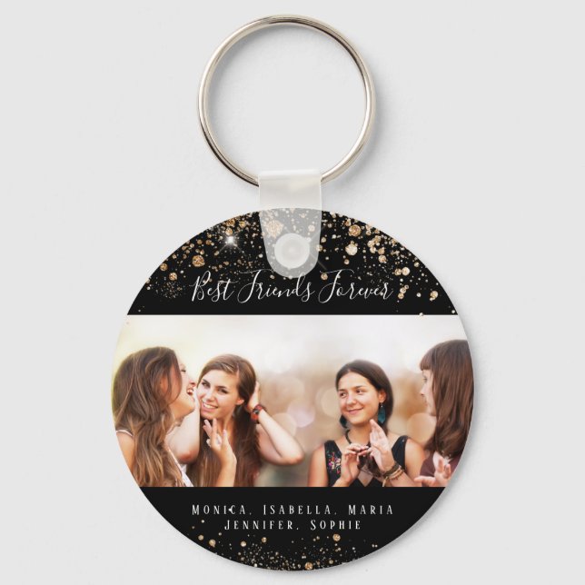 Photo best friends forever black gold glitter name keychain (Front)