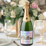 Photo best friends rainbow pink birthday party sparkling wine label<br><div class="desc">A gift for your best friend(s) for a birthday party, a Bridal Shower, Christmas or a special event. Black text: Best Friends Forever, written with a trendy hand lettered style script. Personalize and use 3 of your own photos and names. A black frame around the pictures. A trendy rainbow, holographic...</div>