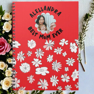 Photo best mom ever monogram floral red white  notebook