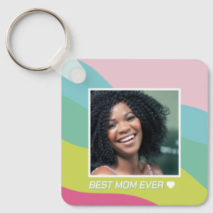 Photo best mom modern colourful abstract pink keychain