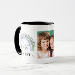 Photo Best Mom Mug Boho Green Blue Floral Rainbow