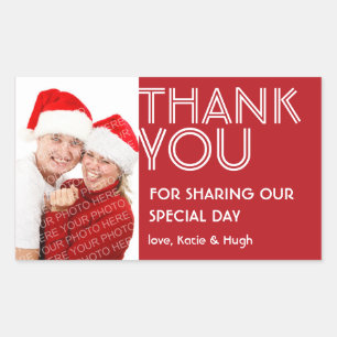 Photo big red thank you out of town wedding label