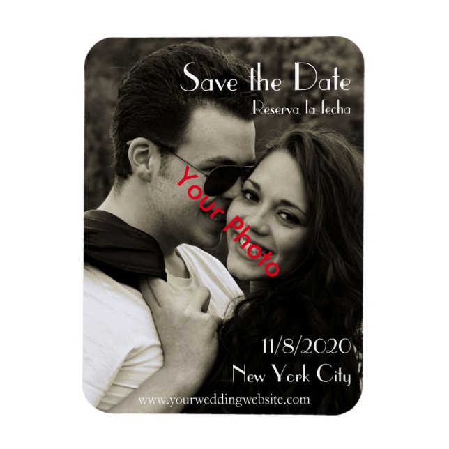 Photo Bilingual Chic Save the Date Magnet (Vertical)