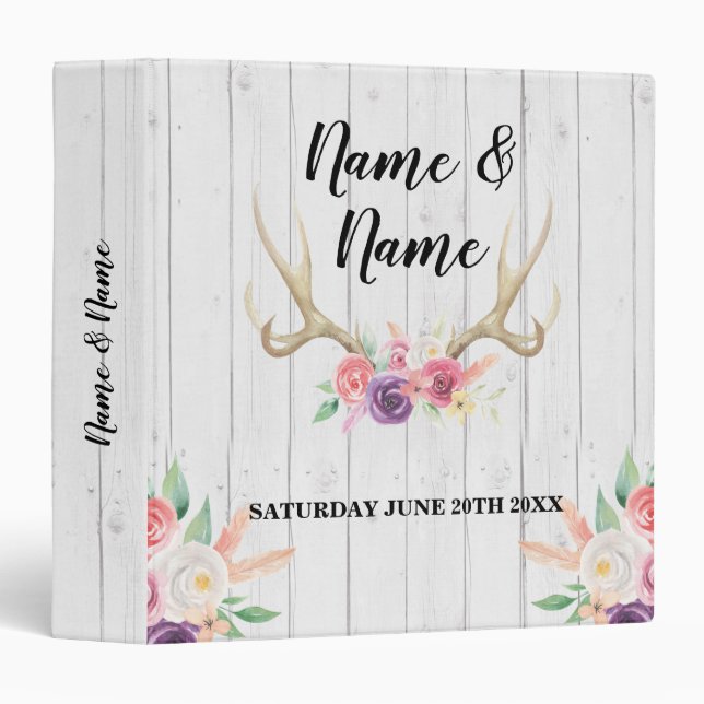 Photo Binder Wedding Scrapbook Antlers Rustic (Front/Spine)