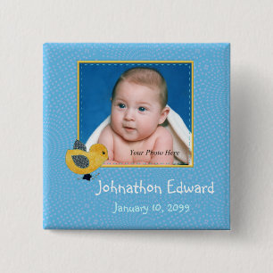 Photo Birth Annoucement Cute Baby Chick 2 Inch Square Button