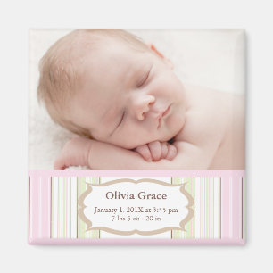 Photo Birth Announcement Magnets - Baby Girl
