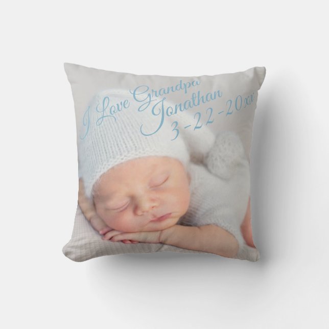 Photo Birth Announcement Personalize Birth Stats Throw Pillow (Front)