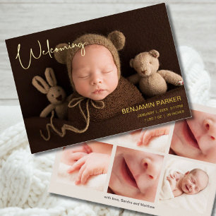Photo Birth Announcement with Gold   Multi Photo
