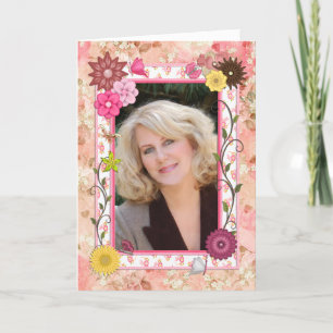 Photo birthday card with a frame of flowers