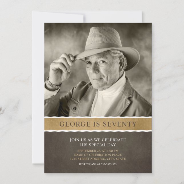 Photo Birthday Invitations 70th Party Picture (Front)