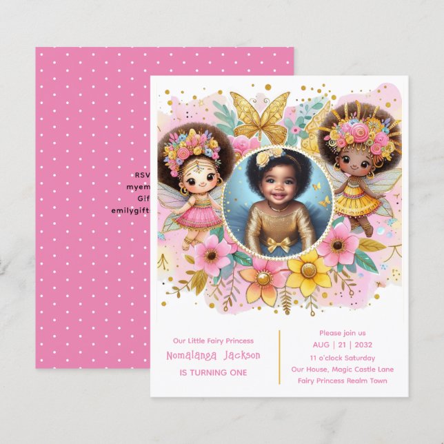 Photo Birthday Little Black Fairy African Pink (Front/Back)