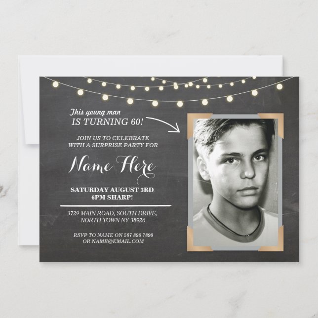 Photo Birthday Party Chalk Mens Womens 60th Invite (Front)