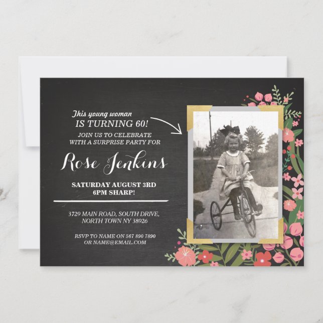Photo Birthday Party Coral Floral Any Age Invite (Front)