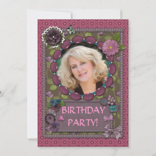 Photo birthday party invitation scrapbook effect