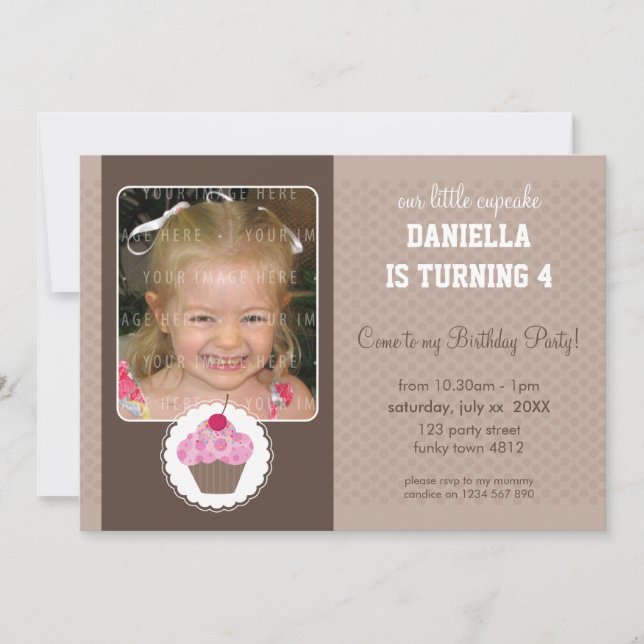PHOTO BIRTHDAY PARTY INVITES :: cupcake 7L (Front)