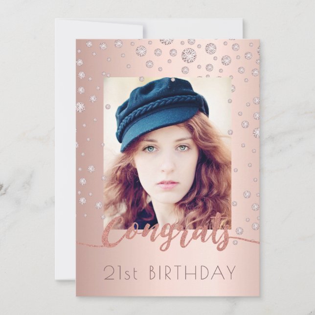 Photo Birthday Party rose gold diamonds Invitation (Front)